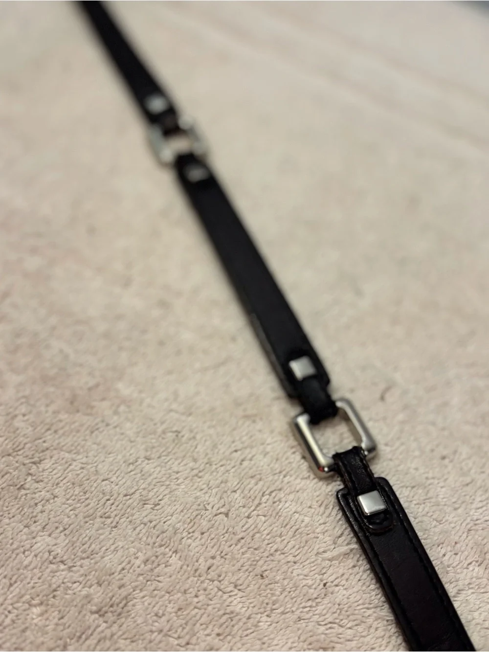 Classic  Vintage Black Leather Women’s Belt with Silver Buckle and Squares SZ 37
